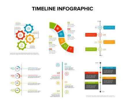 Timeline infographics design set with flat style , work flow or process diagr Stockillustratie