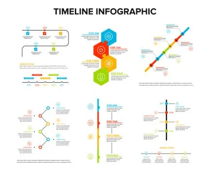 Timeline infographics design set with flat style , work flow or process diagr Stock Illustration