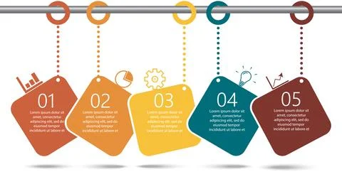 Timeline infographics design template with 5 options, process diagram, vect.. Stock Illustration