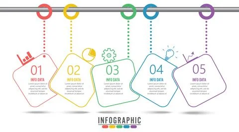 Timeline infographics design template with 5 options, process diagram, vect.. Stock Illustration
