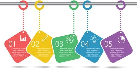 Timeline infographics design template with 5 options, process diagram, vect.. Stock Illustration