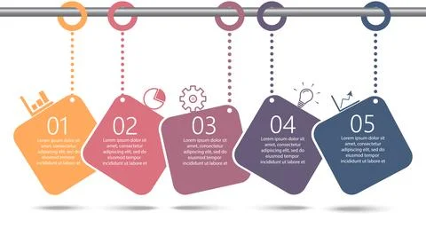 Timeline infographics design template with 5 options, process diagram, vect.. Stock Illustration