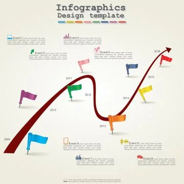 Timeline infographics with elements and icons. Vector 스톡 일러스트