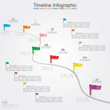 Timeline infographics with elements, icons. Vector Stock Illustration