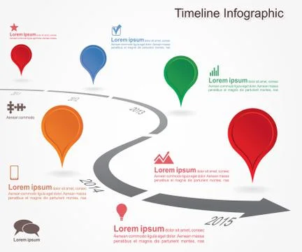 Timeline infographics with elements, icons. Vector Stock Illustration