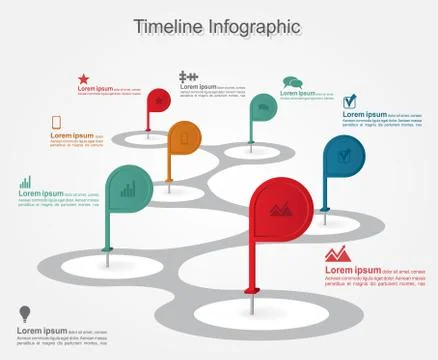 Timeline infographics with elements, icons. Vector Stock Illustration