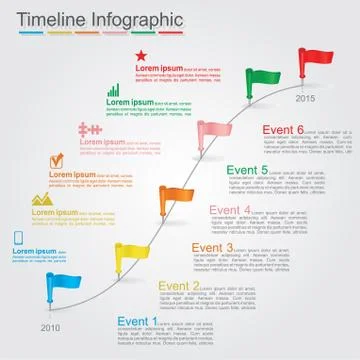 Timeline infographics with elements, icons. Vector Stockillustratie
