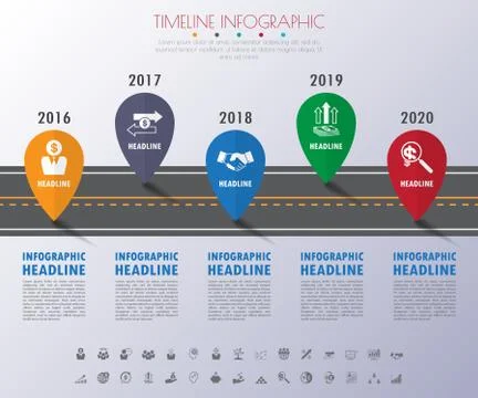 Timeline infographics with icons set. vector. illustration. Stock Illustration