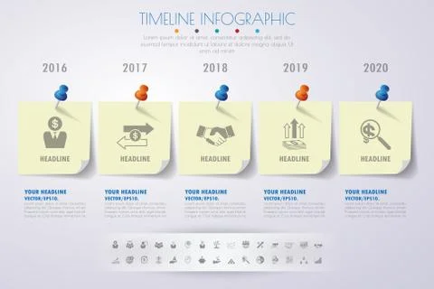 Timeline infographics with icons set. vector. illustration. Illustrazione stock