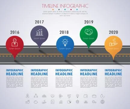 Timeline infographics with icons set. vector. illustration. Illustrazione stock