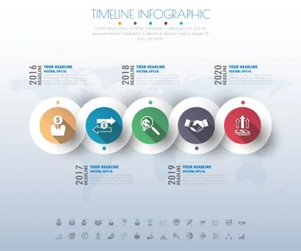 Timeline infographics with icons set. vector. illustration. Stock Illustration