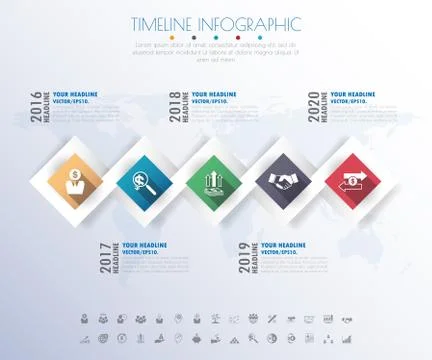 Timeline infographics with icons set. vector. illustration. Illustrazione stock