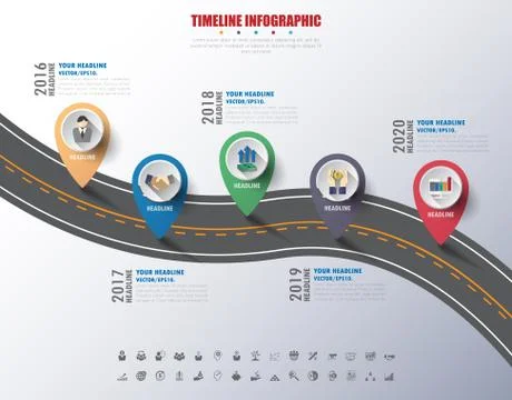 Timeline infographics with icons set. vector. illustration. Stock Illustration