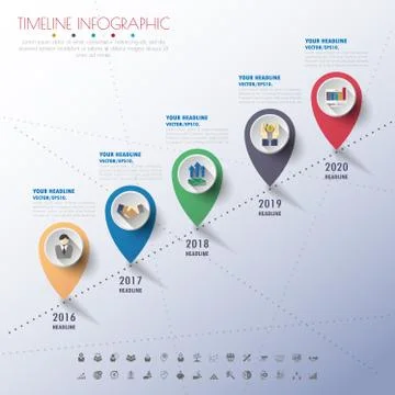 Timeline infographics with icons set. vector. illustration. Illustrazione stock