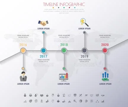 Timeline infographics with icons set. vector. illustration. Illustrazione stock