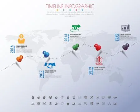 Timeline infographics with icons set. vector. illustration. Stock Illustration