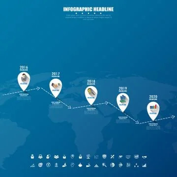 Timeline infographics with icons set. vector. illustration. Illustrazione stock