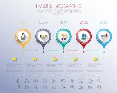 Timeline infographics with icons set. vector. illustration. Stock Illustration