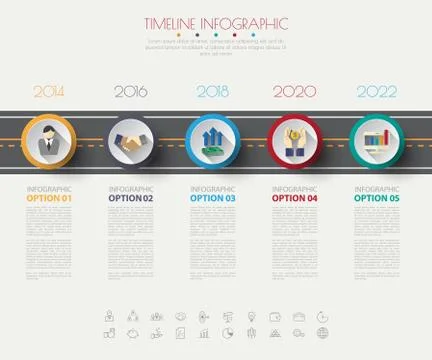 Timeline infographics with icons set. vector. illustration. Illustrazione stock