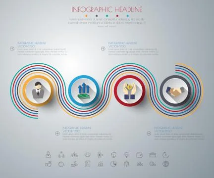Timeline infographics with icons set. vector. illustration. Illustrazione stock