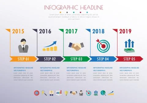 Timeline infographics with icons set. vector. illustration. Illustrazione stock