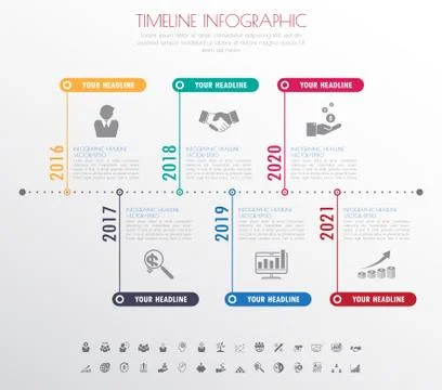 Timeline infographics with icons set. vector. illustration. Illustrazione stock