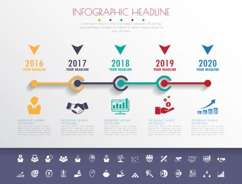 Timeline infographics with icons set. vector. illustration. Stock Illustration