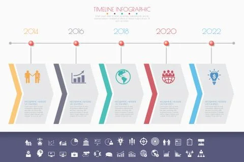 Timeline infographics with icons set.vector. Illustrazione stock