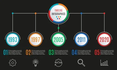 Timeline infographics template. 5 steps, options, levels or processes.  Stock Illustration