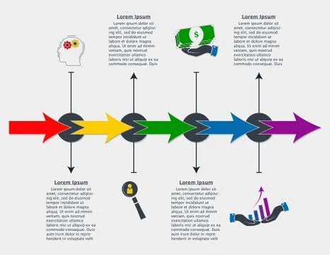 Timeline infographics template with arrows, flowchart, workflow Stock Illustration