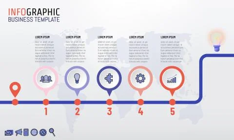 Timeline infographics template design with 5 steps, processes, workflow Stockillustratie