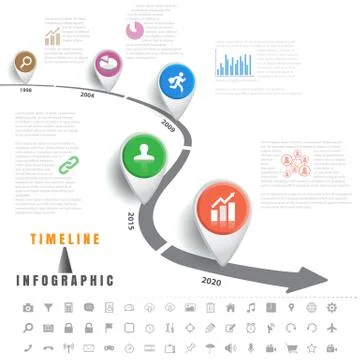Timeline infographics traffic signs with elements and set of icons Illustrazione stock
