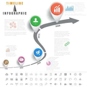 Timeline infographics traffic signs with elements and set of icons Stock Illustration