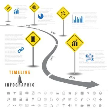 Timeline infographics traffic signs with elements and set of icons Illustrazione stock