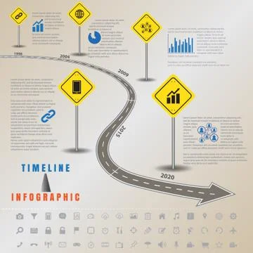 Timeline infographics traffic signs with elements and set of icons イラスト素材