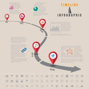 Timeline infographics traffic signs with elements and set of icons Illustrazione stock