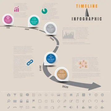Timeline infographics traffic signs with elements and set of icons Stock Illustration