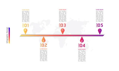 Timeline mark point infographic design 5 steps vector illustration eps10 Stock Illustration