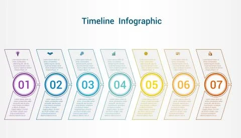Timeline or area chart Template infographics 7 position. Stock Illustration