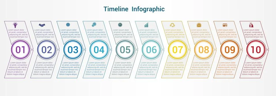 Timeline or area chart Template infographics 10 position. Stock Illustration