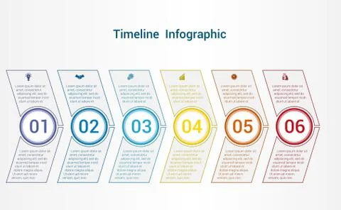 Timeline or area chart Template infographics 6 position. Stock Illustration