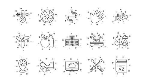 Timeline path, Fan engine and Profits chart line icons. Jet turbine, Wind energy Ilustración de archivo