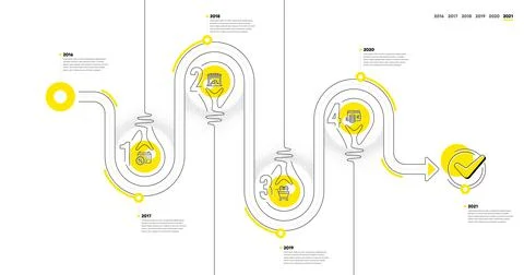 Timeline path with icons and 4 steps. Buying process with numbers. Presentation Stock Illustration