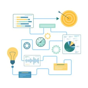 Timeline of project development and business growth, infographic steps to reach Stock Illustration