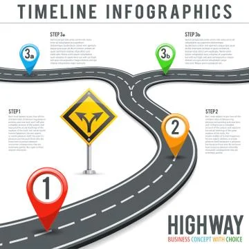 Timeline Road Infographics with Pin Pointers Stock Illustration