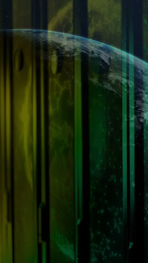 Timeline scrub revealing planet crescent, color shifting while vertical panels Stock Footage 332845863