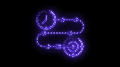 Timeline to target with progress points neon glow visual abstract concept Stock Footage 316674023
