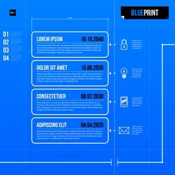 Timeline template in blueprint style with four rectangle banners. EPS10 Stock Illustration