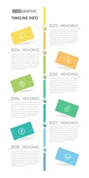 Timeline template infographic presentation style display. 6 step target Stock Illustration