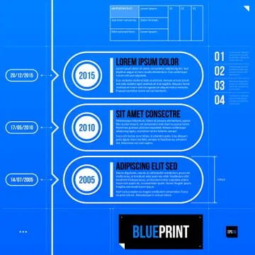 Timeline template with three banners in blueprint style. EPS10 Stock Illustration